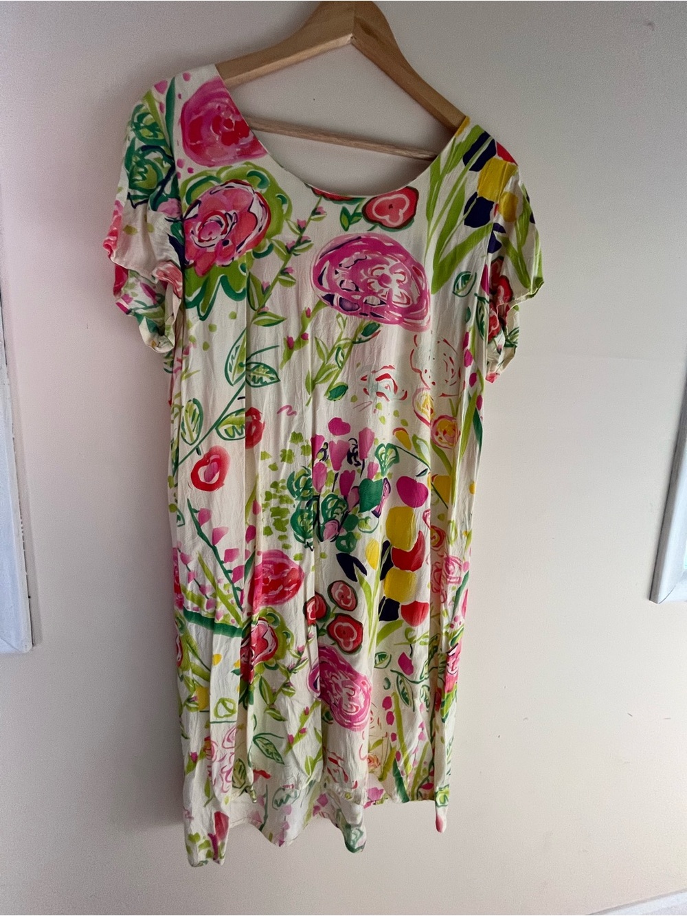 Vintage Jams World Hula Moon Cream Floral Print Short Sleeve Dress - 2XL